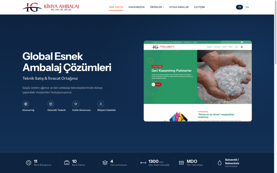IG Kimya Ambalaj website — packaging catalog hero