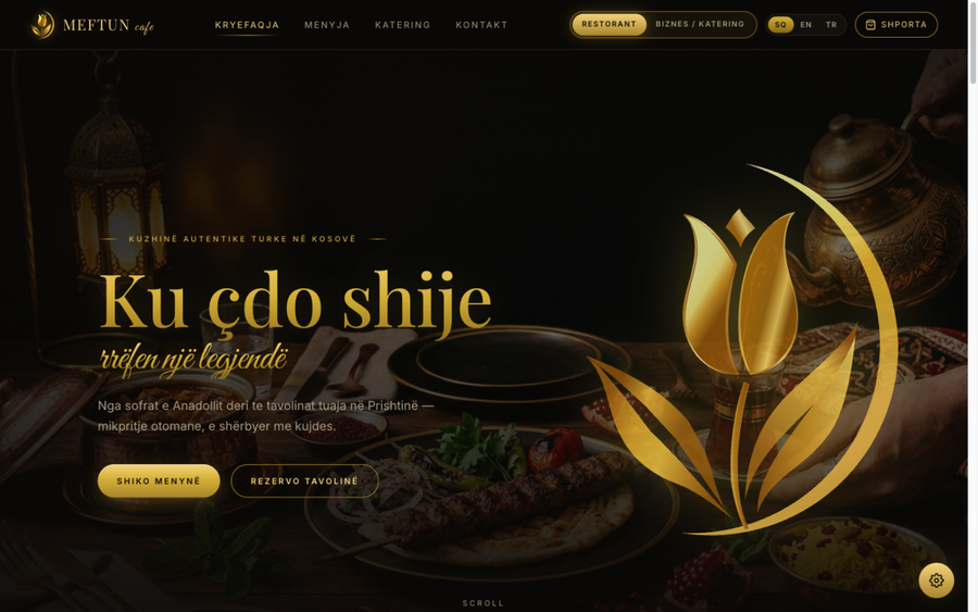 Meftun Cafe website — dark restaurant hero